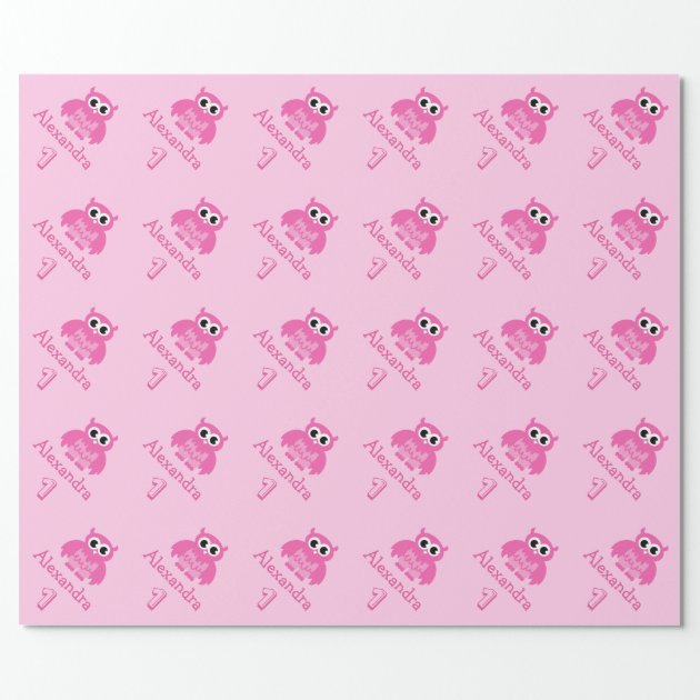 Cute owl 1st Birthday baby girl wrapping paper 3/4