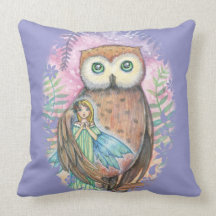 Cute Owl and Faerie Throw Pillow
