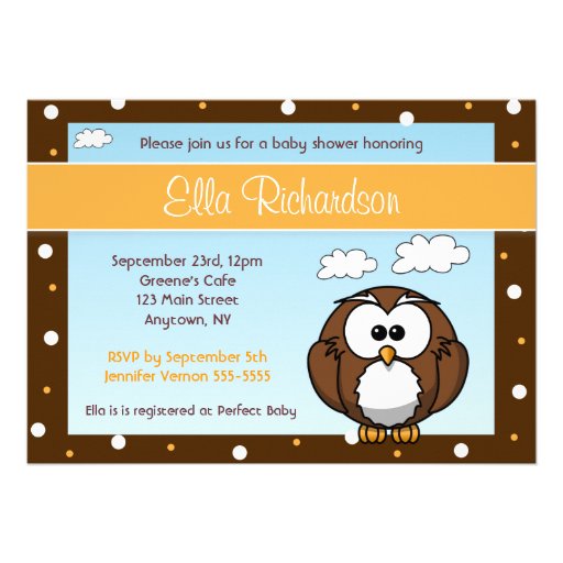 Cute Owl Baby Shower Invitation (front side)