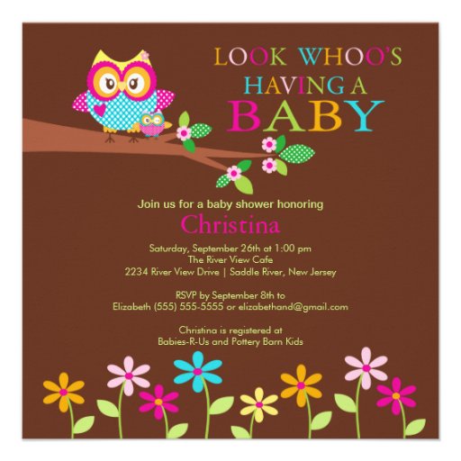 Cute Owl Baby Shower Invitations (front side)