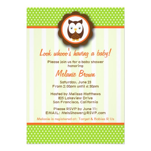 Cute Owl Baby Shower Invite [Green] (front side)