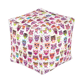Cute owl background pattern for kids cube pouf