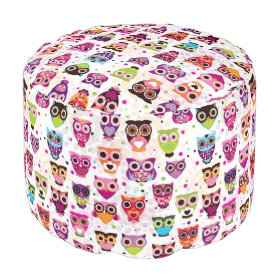 Cute owl background pattern for kids round pouf