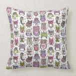 Cute owl bird doodle retro pattern pillow