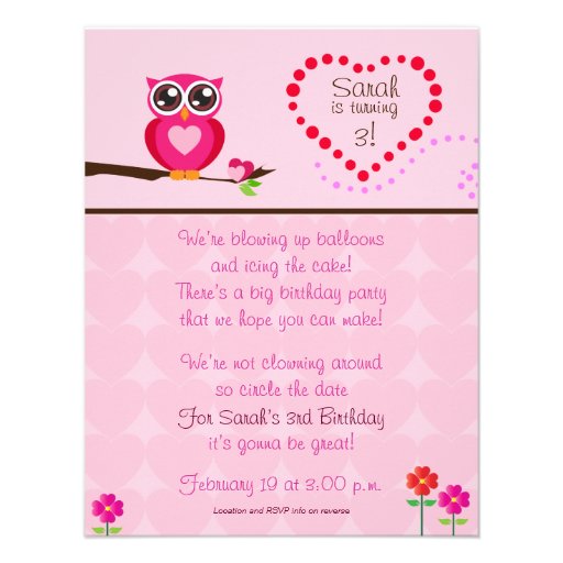 Cute Owl Birthday Invitation 4.25" X 5.5" Invitation Card | Zazzle