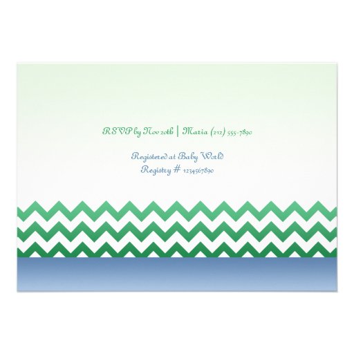 Cute Owl - Blue & Green Chevron Baby Shower Custom Invitation