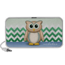 Cute Owl - Blue & Green Chevron Speaker speakers