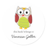 Cute Owl Bookplate Labels Round Stickers