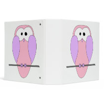 Cute Owl Cartoon. Pink 3 Ring Binder