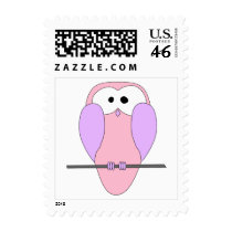 Cute Owl Cartoon. Pink Postage
