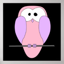 Cute Owl Cartoon. Pink Poster
