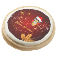 Cute owl christmas round sugar cookie