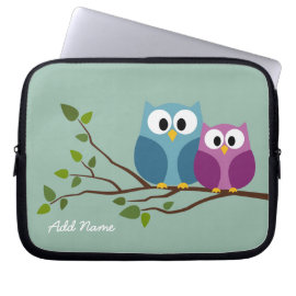 Cute Owl Couple Drawing on a Tree Branch Computer Sleeves