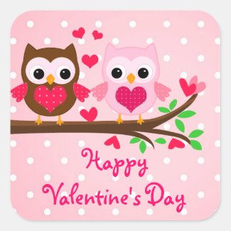 Cute Owl Couple I Love You Happy Valentine's Day Square Stickers