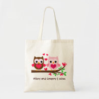 Cute Owl Couple Personalized for Wedding Canvas Bags