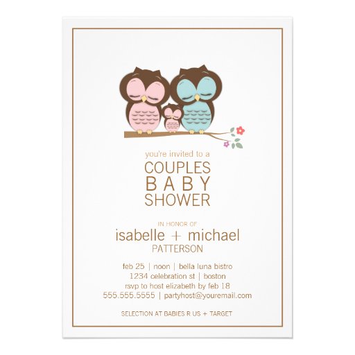 Cute Owl Family Couples Baby Shower Invitation (front side)