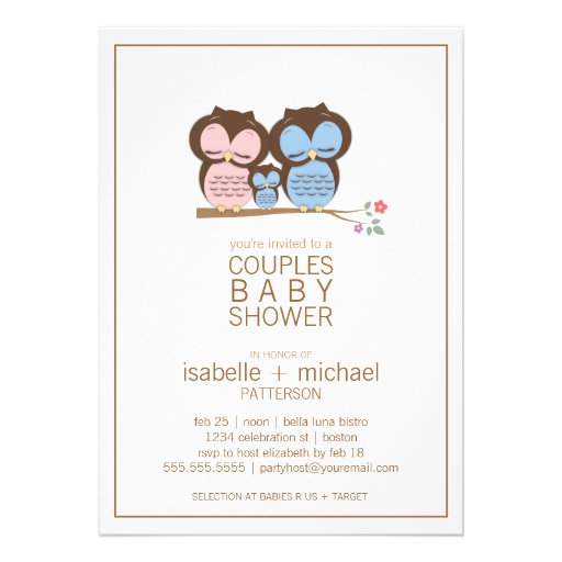 Cute Owl Family Couples Baby Shower Invitation