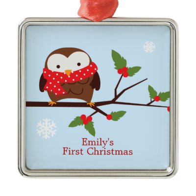 Cute Owl First Christmas Custom Ornament
