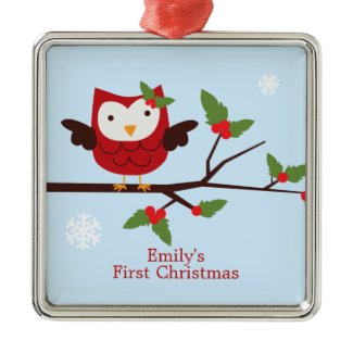 Cute Owl First Christmas Custom Ornament ornament