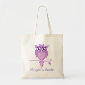 Cute owl girls purple library bag