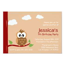 Cute Owl Kids Birthday Party Invitation 5