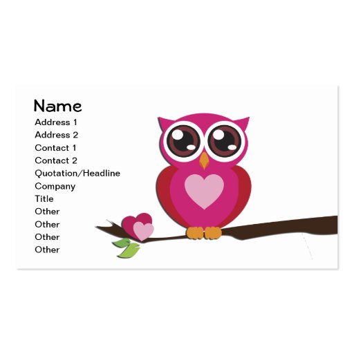 Cute Owl Love Hearts Business Card Templates (front side)