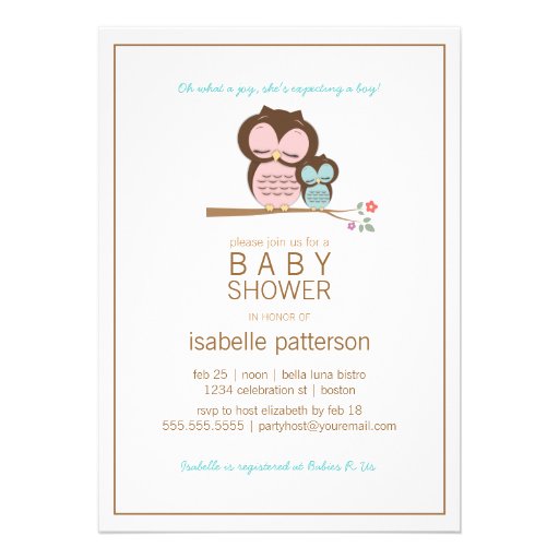 Cute Owl & Mama It's a Boy Baby Shower Invitation (front side)