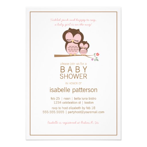 Cute Owl & Mama It's a Girl Baby Shower Invitation (front side)