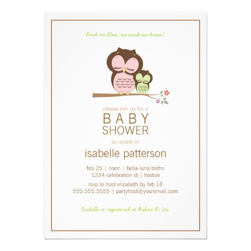 Cute Owl & Mama Neutral Baby Shower Invitation (front side)