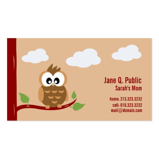 Cute Owl Mommy Calling Card Business Card Template (front side)