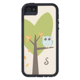 Cute Owl Monogram Tree Branch Leaves Monogrammed Cover For iPhone 5/5S