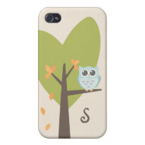 Cute Owl Monogram Tree Branch Leaves Monogrammed iphone cases