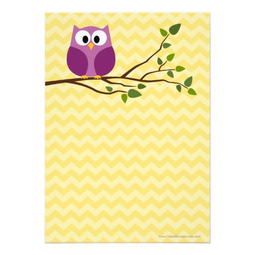 Cute Owl on Branch and chevrons Baby Girl Shower Personalized Invitation