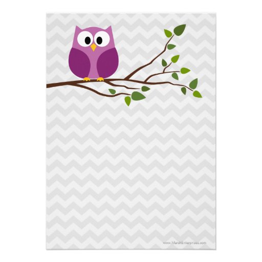 Cute Owl on Branch and chevrons Baby Girl Shower Personalized Invitation