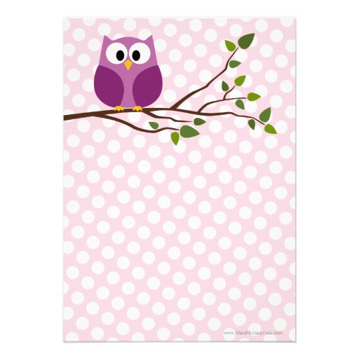 Cute Owl on Branch and polka dots Baby Girl Shower Invitations
