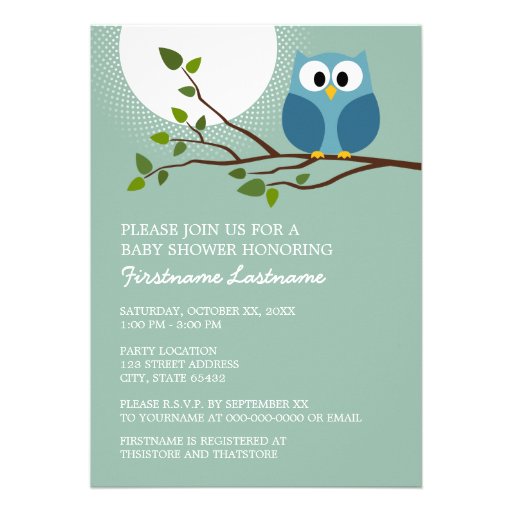Cute Owl on Branch Baby Boy Shower Personalized Announcement