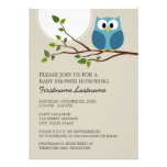 Cute Owl on Branch Baby Boy Shower Custom Invitations