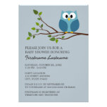 Cute Owl on Branch Baby Boy Shower Custom Announcements