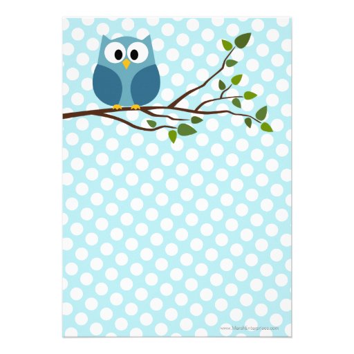 Cute Owl on Branch with polka dots Baby Boy Shower Custom Announcement