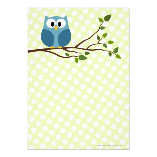 Cute Owl on Branch with polka dots Baby Boy Shower Personalized Invite