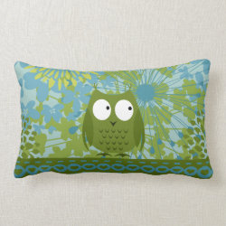Cute Owl on Heart Ribbon with Floral Pattern Pillow