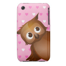 Cute Owl on Pink Heart Pattern Background iPhone 3 Cases