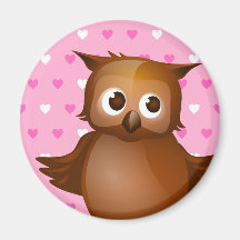 Cute Owl on Pink Heart Pattern Background Fridge Magnet
