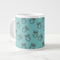 cute owl outlines on blue extra large mug