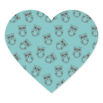 cute owl outlines on blue heart sticker