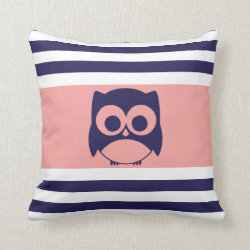 Cute Owl Pillow | Navy Blue Coral
