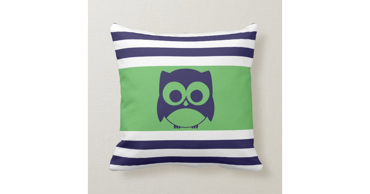 Cute Owl Pillow Navy Blue Green Zazzle