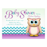 Cute Owl - Purple & Turquoise Chevron Baby Shower Custom Invitations