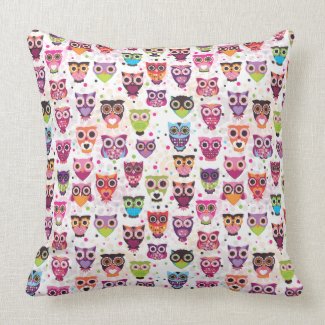 Cute owl retro pattern birds design mojo_throwpillow