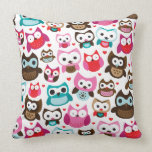 Cute owl retro pattern birds design throw pillows